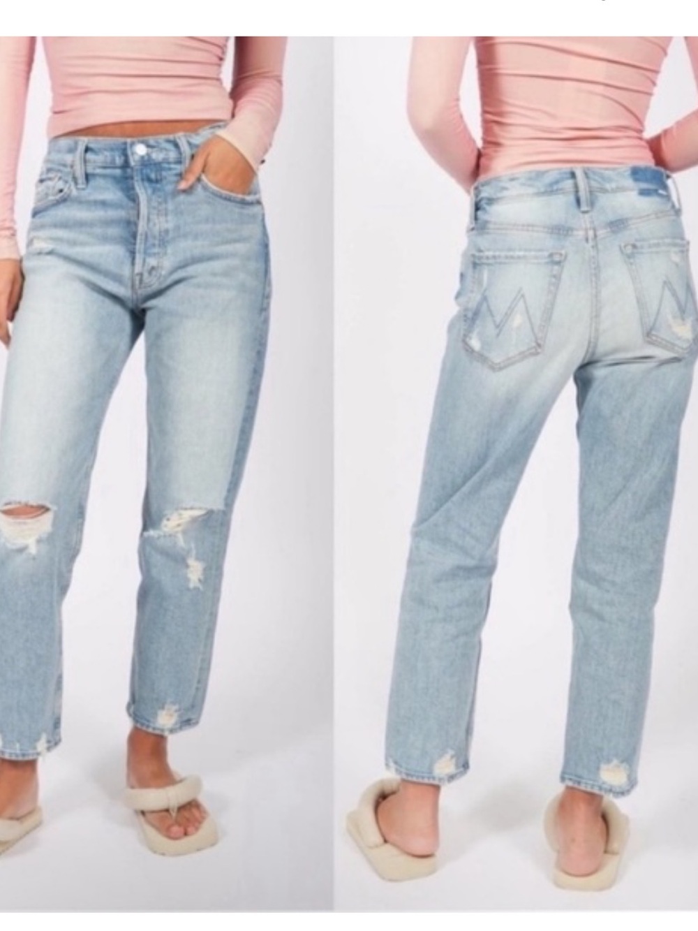 MOTHER Light Blue - The Tomcat Distressed Ankle Jeans